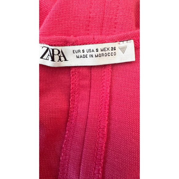 Zara Small Bright Pink Bodycon Dress Sleeveless Scoop Neck Midi Polyester Blend - Picture 4 of 14